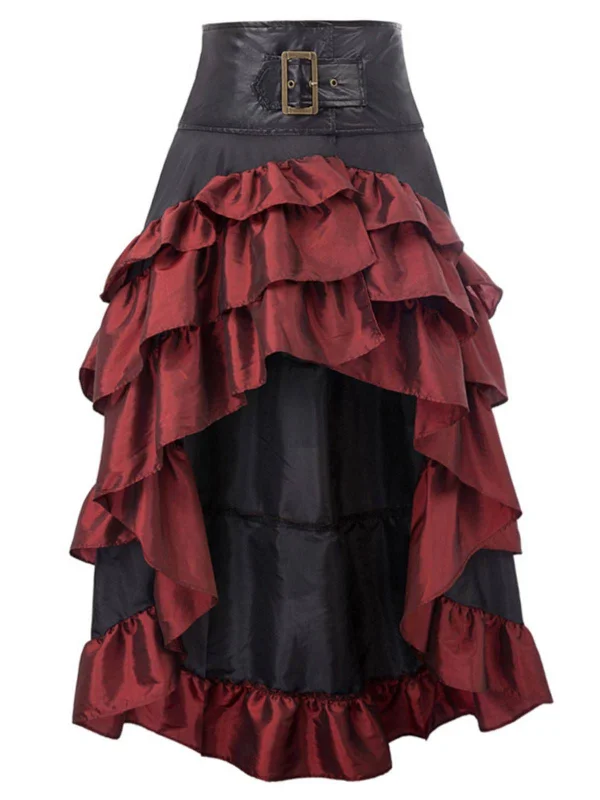 Red Ruffle Patchwork Irregular Skirt satin skirt smooth