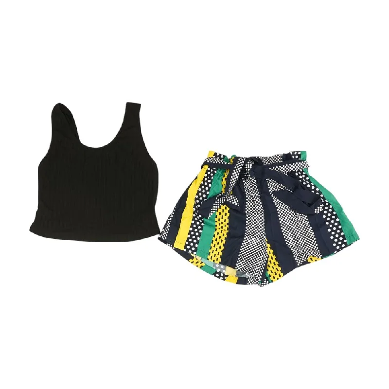 Black Solid Tank and Shorts Set seamless tank top