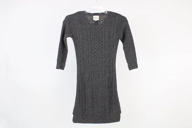 Pink Rose Gray Knit Sweater Dress | XS Ribbed Striped Patterned