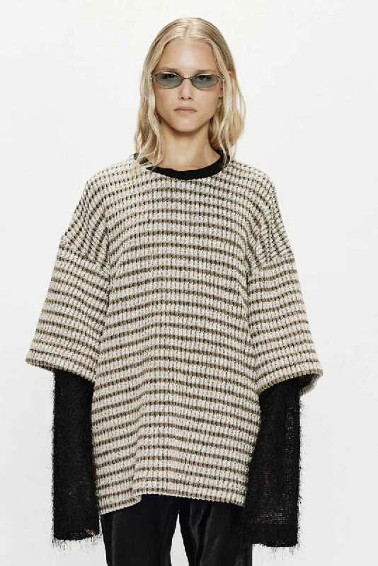 Double Layered Sleeves Pullover Beige Leg Sleeve Comfort