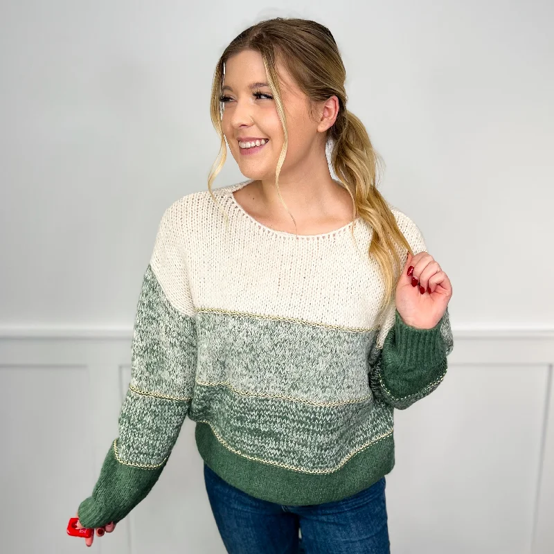 In the End Knit Long Sleeve Green Avery Mae Sweater Top Mesh Sweater Canvas Denim