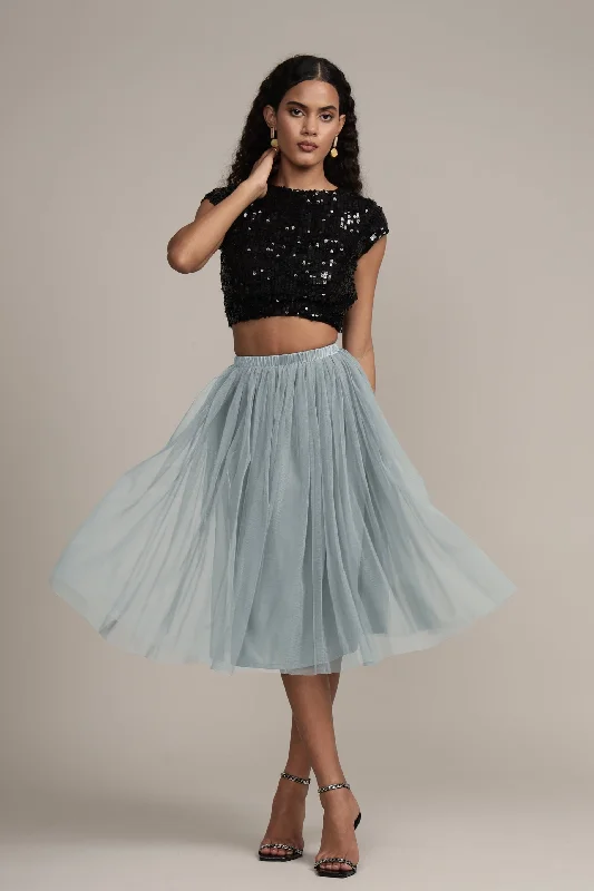 Val Tulle Midi Skirt in Teal cashmere skirt fine