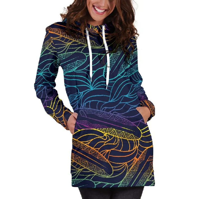 EDM Surfing Wave Pattern Print Pullover Hoodie Dress