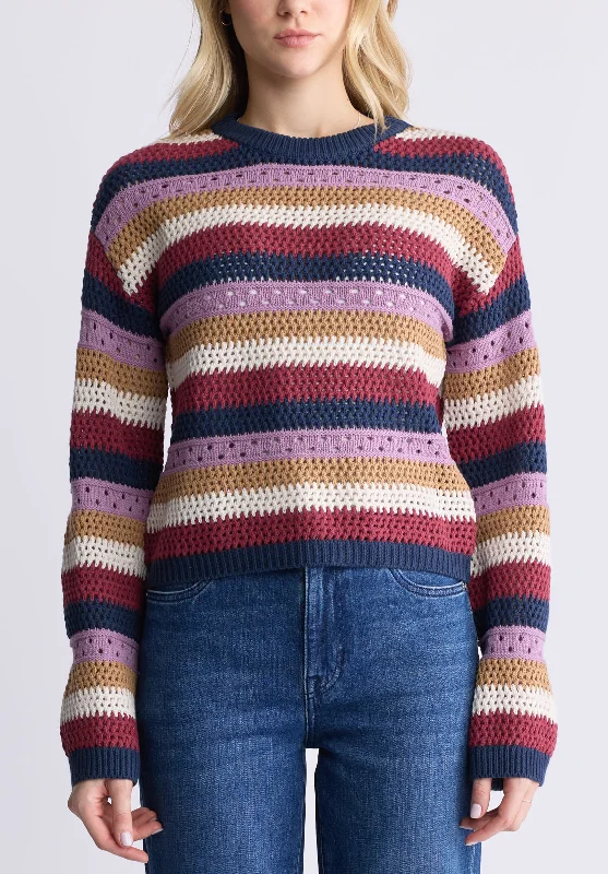 Wrenlee Women's Striped Openwork Knit Sweater, Beaujolais - SW0074F Oversized Loose Flowy