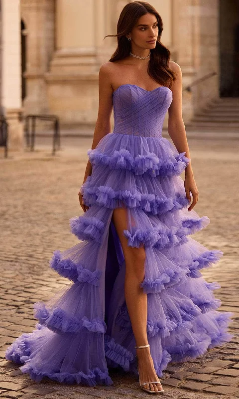 La Femme 32721 - Tiered Skirt Strapless Tulle Ballgown denim skirt stylish
