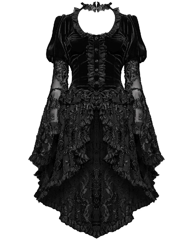 Eva Lady Gothic Velvet & Flocked Lace Tailcoat Jacket Faux Fur Fabric Real Fur Fabric Shearling Fabric