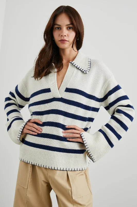 ATHENA SWEATER - IVORY NAVY STRIPE Seamless Knitted Crochet