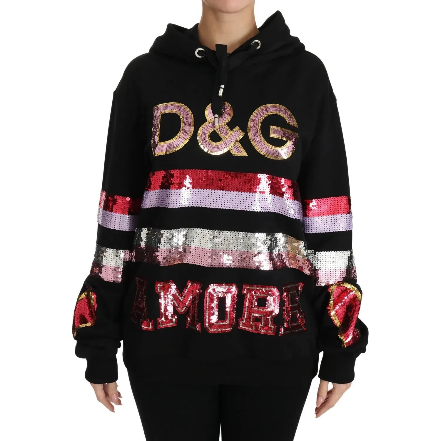Dolce & Gabbana DG Sequined Hooded Pullover Sweater Turtleneck Warm Pullover