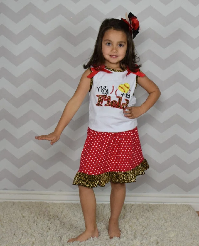 My Heart is on that Field Polka and Leopard 2pc Ball Skirt Set elastic waist skirt