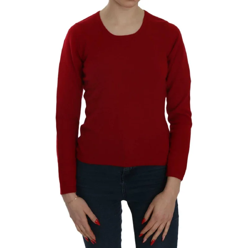 MILA SCHÖN Elegant Red Cashmere Pullover Blouse Ruffle Neck Pullover
