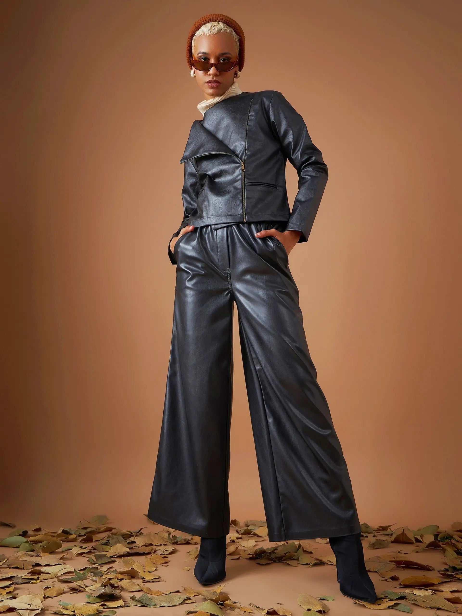 Women Solid Standard Black Round Neck Full Sleeve Jacket Snapped Jacket Toggled Jacket Drawstring Jacket