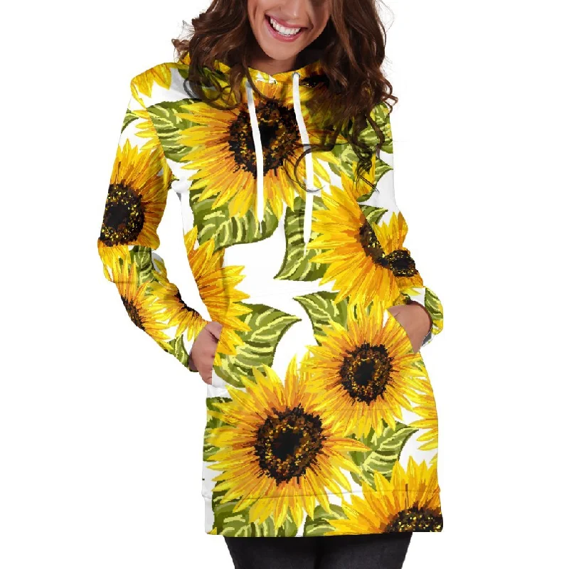 Doodle Sunflower Pattern Print Pullover Hoodie Dress