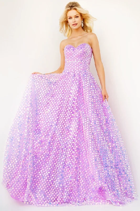 Jovani 08605 Sequins Embellished Strapless Floor Length A-Line Skirt With Pockets Gown denim skirt trendy