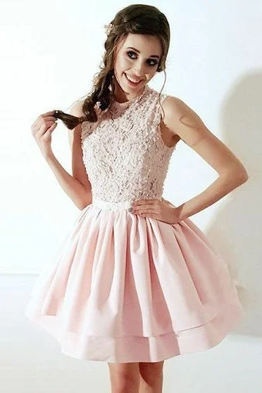 Lace Sleeveless Light-Pink Homecoming Gown with Layers Skirt corduroy skirt durable