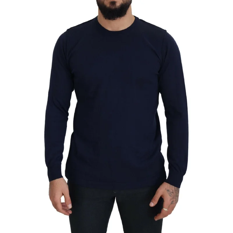 Paolo Pecora Milano Authentic Crewneck Blue Pullover Sweater Saggy Sleeve Comfort