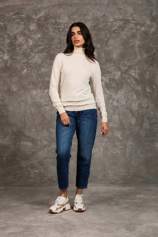Women Regular Fit Pullover - Sugar Off White Jewel Neck Pullover