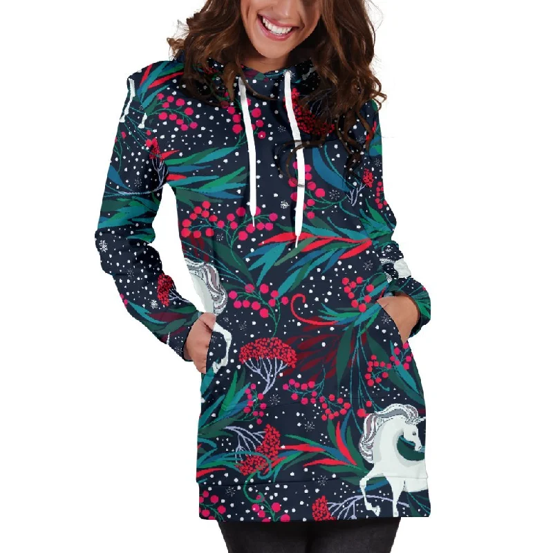 Fairy Floral Unicorn Pattern Print Pullover Hoodie Dress