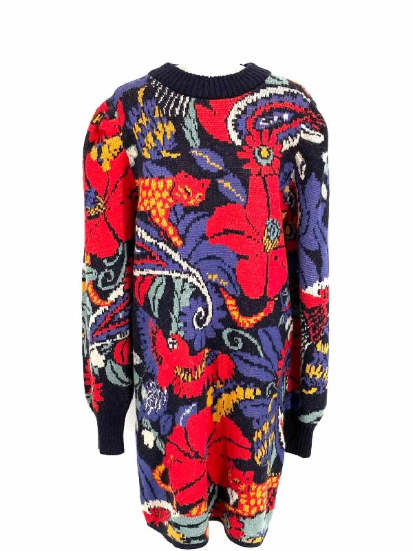 Farm Rio Women's Blue/Red Sweater Floral Size S Dress Satin Blend Silk Blend Wool Blend