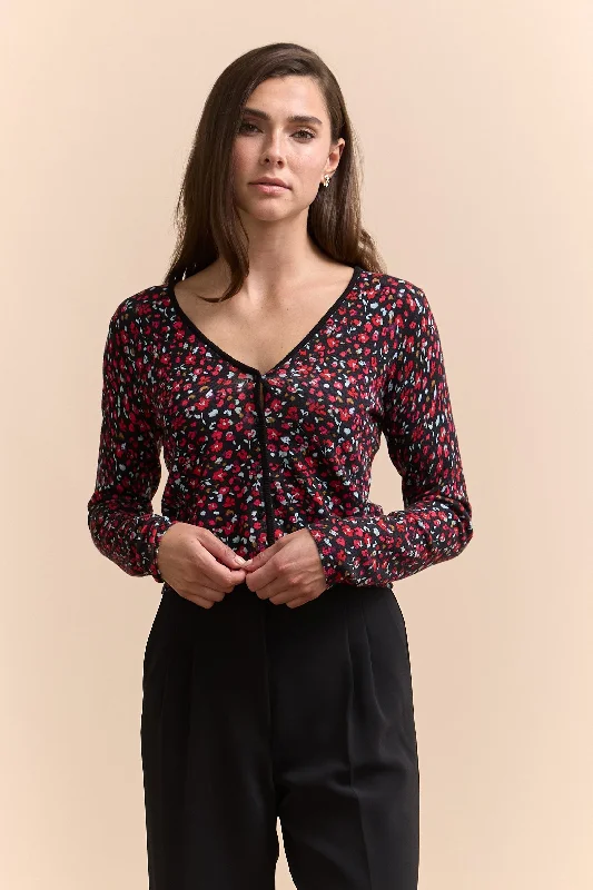 Cropped sweater with wide neckline Ribbed Striped Patterned