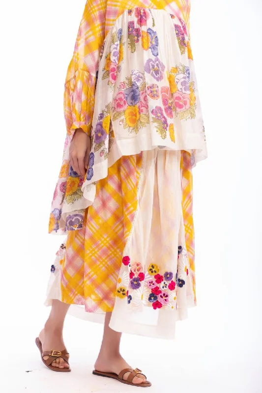 Ivory floral printed skirt linen skirt breathable