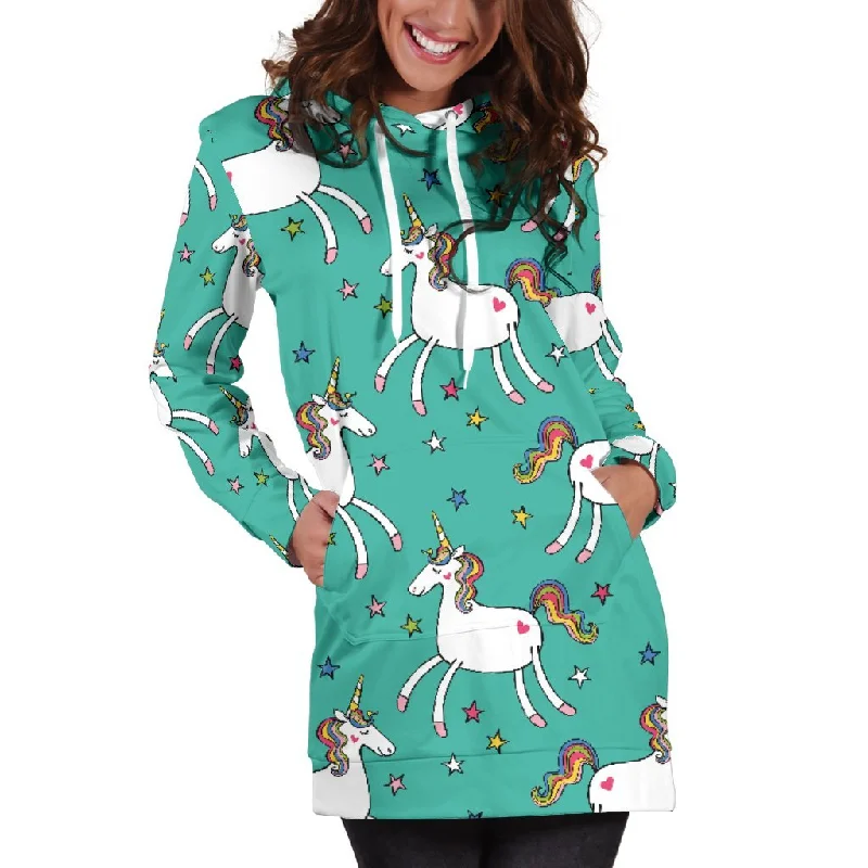 Doodle Unicorn Pattern Print Pullover Hoodie Dress