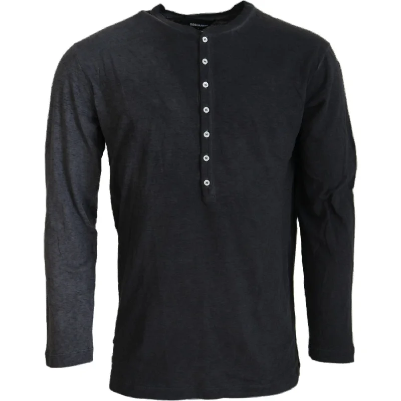 Dsquared² Black Cotton Linen Long Sleeves Pullover Sweater Hooded Pullover Sweater