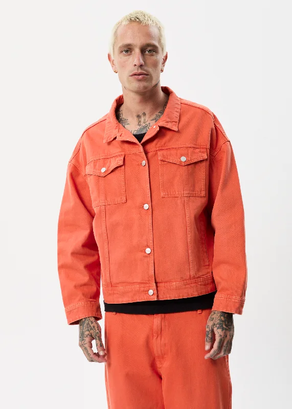 AFENDS Unisex Innie - Unisex Denim Jacket - Faded Orange Rayon Fabric Velvet Fabric Corduroy Fabric