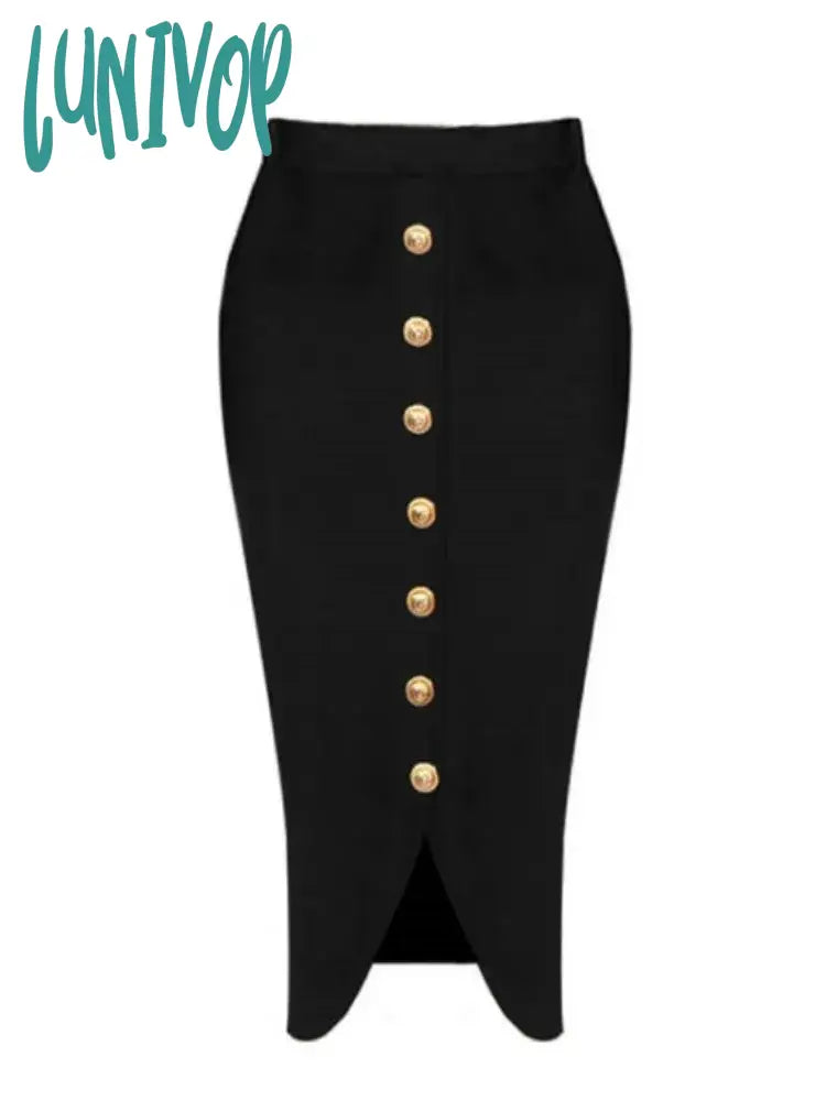Lunivop Summer New Women Black Midi Bodycon Bandage Skirt High Waist Party Office Lady Elegant Split Skirt lace skirt romantic