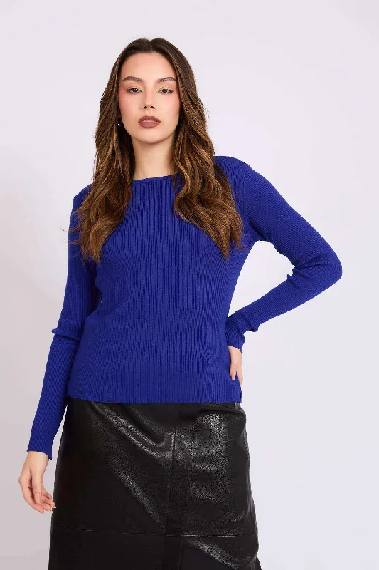 Women Regular Fit Pullover - Blue Cowl Neck Pullover