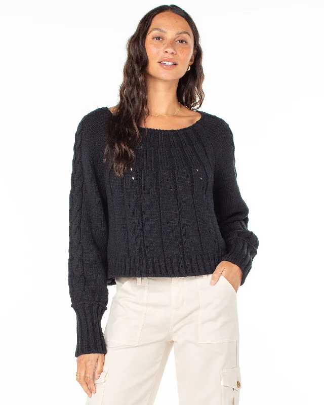 Day Dream Boat Neck Sweater - Anthracite Lace Blend Ribbed Blend Corduroy Blend