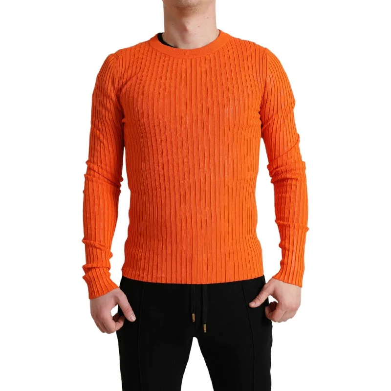 Dolce & Gabbana Sleek Sunset Orange Knitted Pullover Sweater Thick Cable Knit
