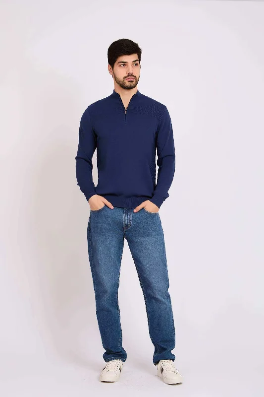 Men Regular Fit Pullover - Navy Thin Wool Pullover
