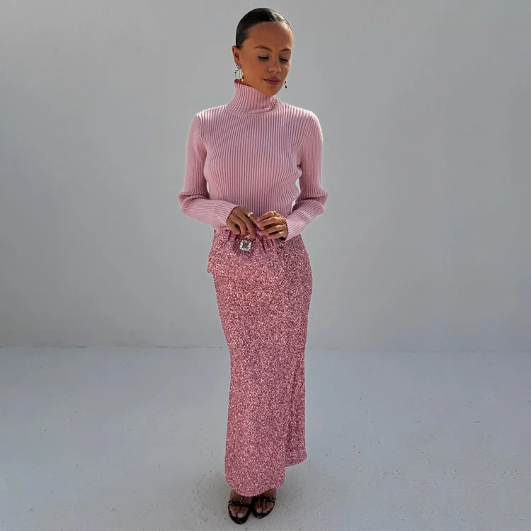 Pink Sequin Dorris Skirt velvet skirt plush