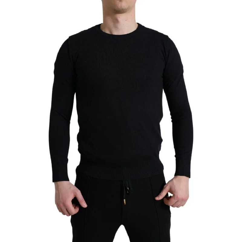 Dolce & Gabbana Elegant Blue Cotton Pullover Sweater Textured Knit Design