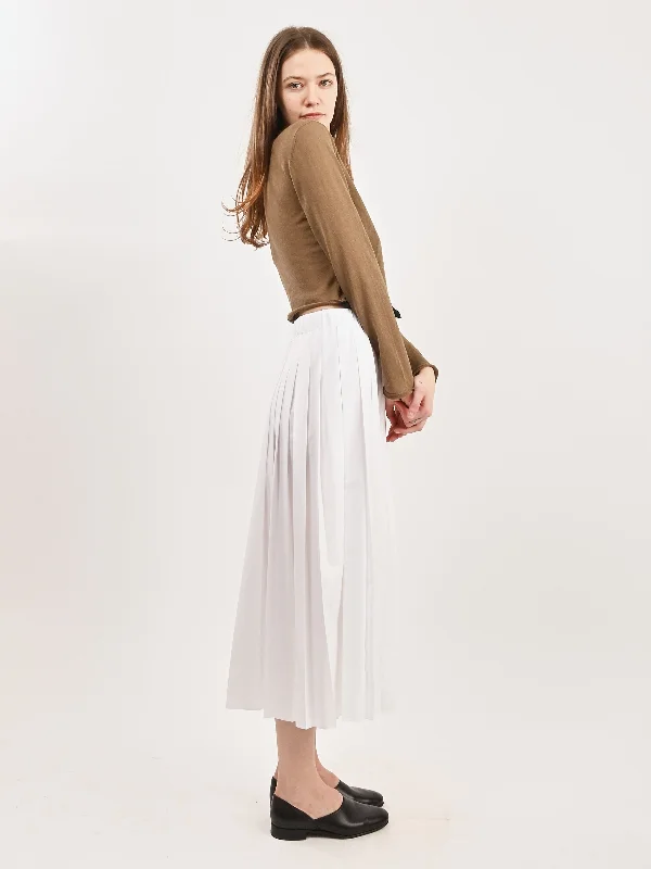 White Nylon Pleated Pull On Skirt