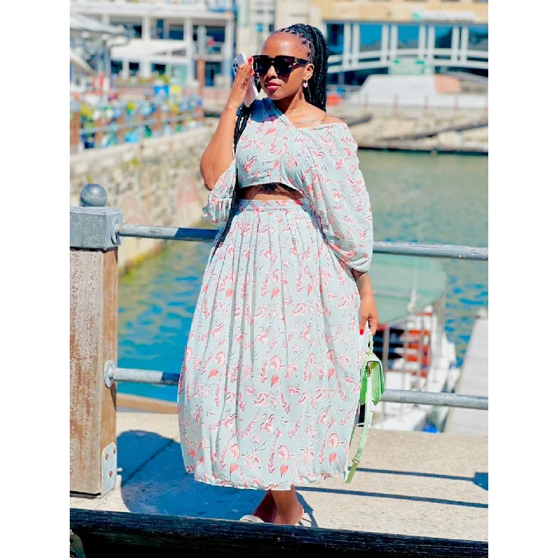 Could Shoulder Top and High Waisted Skirt Set midi skirt versatile