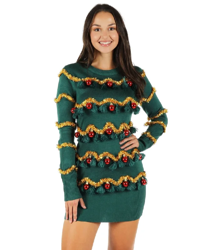 Tinsel Tree Christmas Sweater Dress Striped Floral Plaid