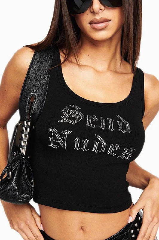 Send Nudes Rhinestone Tank Top v-neck tank top