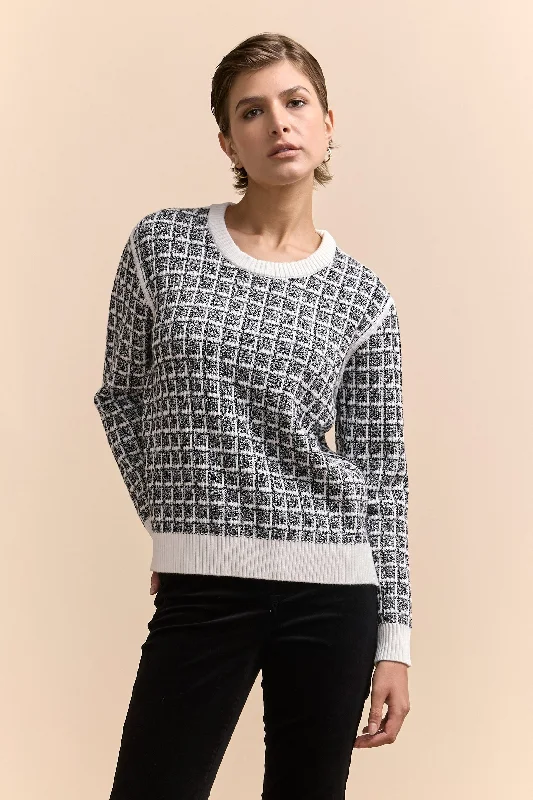 Reversible textured crew neck sweater Cable Knit Ribbed Knit Lace Knit