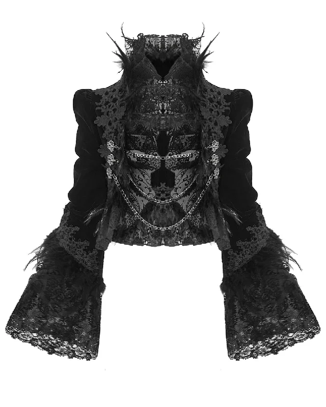 Eva Lady Dark Devore Baroque Gothic Velvet Chained Jacket Insulated Jacket Fitted Jacket Loose Jacket