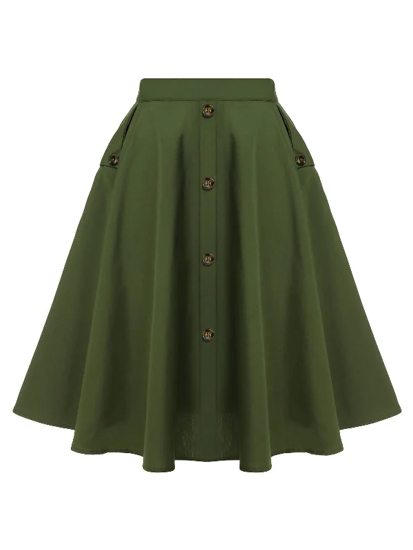 Army Green 1950s Pocket Buttoned Skirt seamless skirt comfort