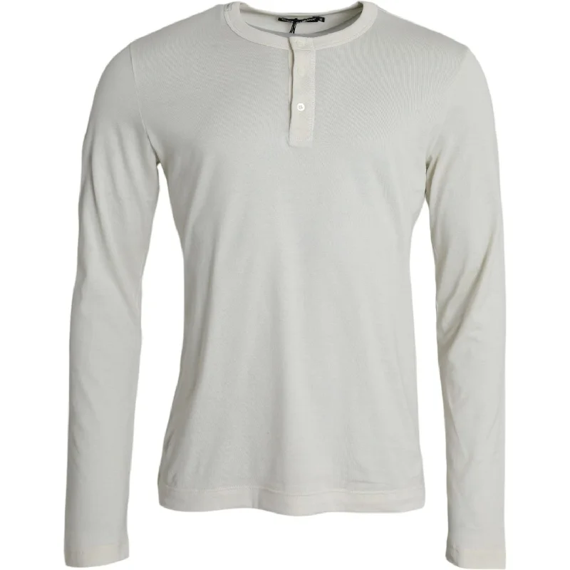 Dolce & Gabbana Off White Cotton Round Neck Pullover Sweater Box Sleeve Comfort