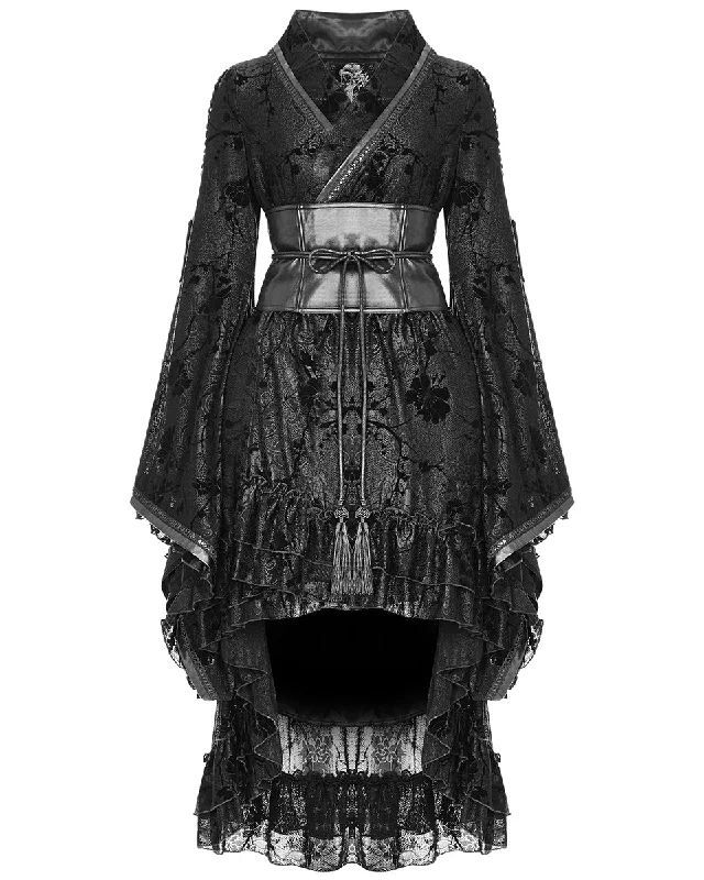 Pyon Pyon Dark Geisha Gothic Kimono Dress Jacket Front Pockets Side Pockets Patch Pockets