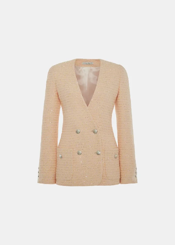 Yellow Sequin Tweed Double Breasted Jacket Knit Jacket Woven Jacket Fleece Jacket