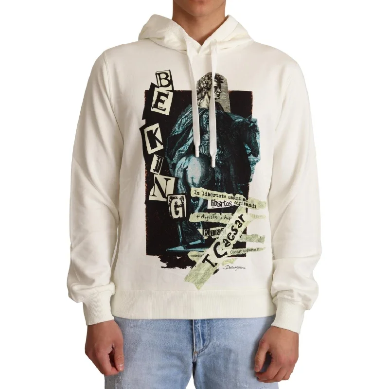 Dolce & Gabbana Regal King Motif Hooded Pullover Sweater Scalloped Neck Pullover