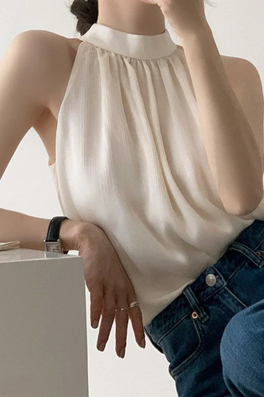 SLEEVELESS HALTER NECK TANK TOP beige tank top