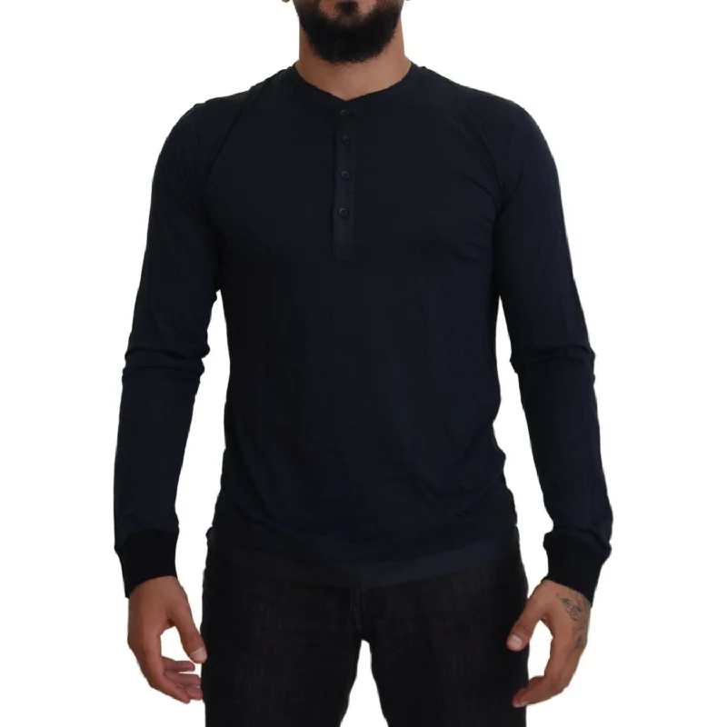 Dolce & Gabbana Elegant Cotton-Silk Blend Blue Pullover Crew Neck Wool