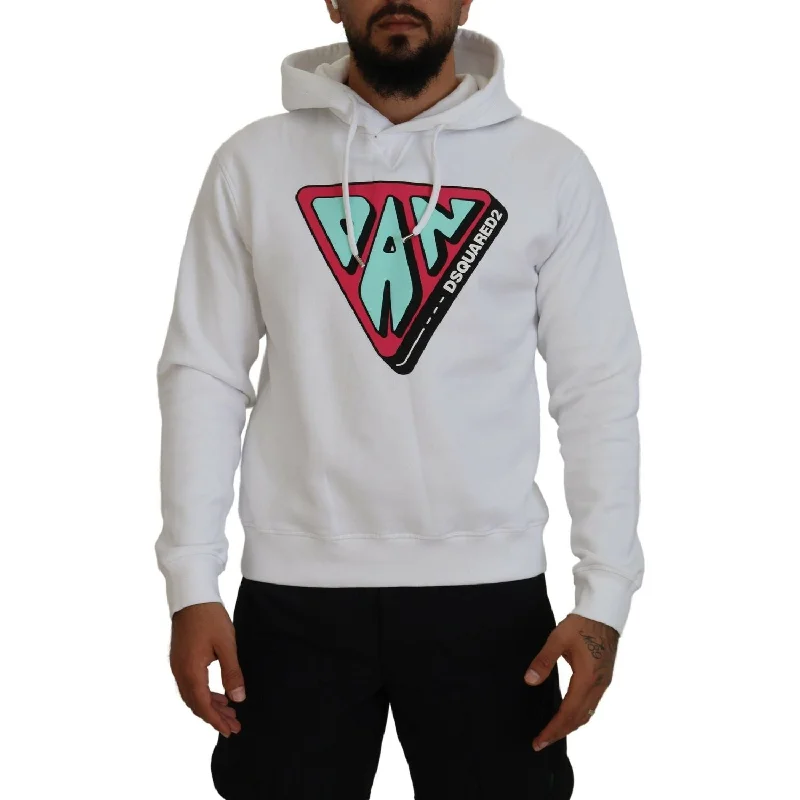 Dsquared² White Cotton Hooded Printed Pullover Sweater Slouchy Comfort Pullover