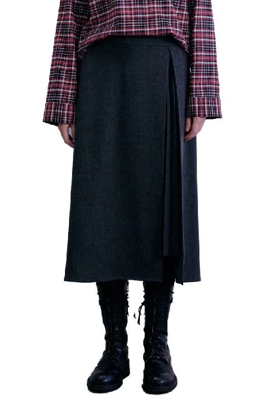 Pleat Charcoal Skirt casual skirt length