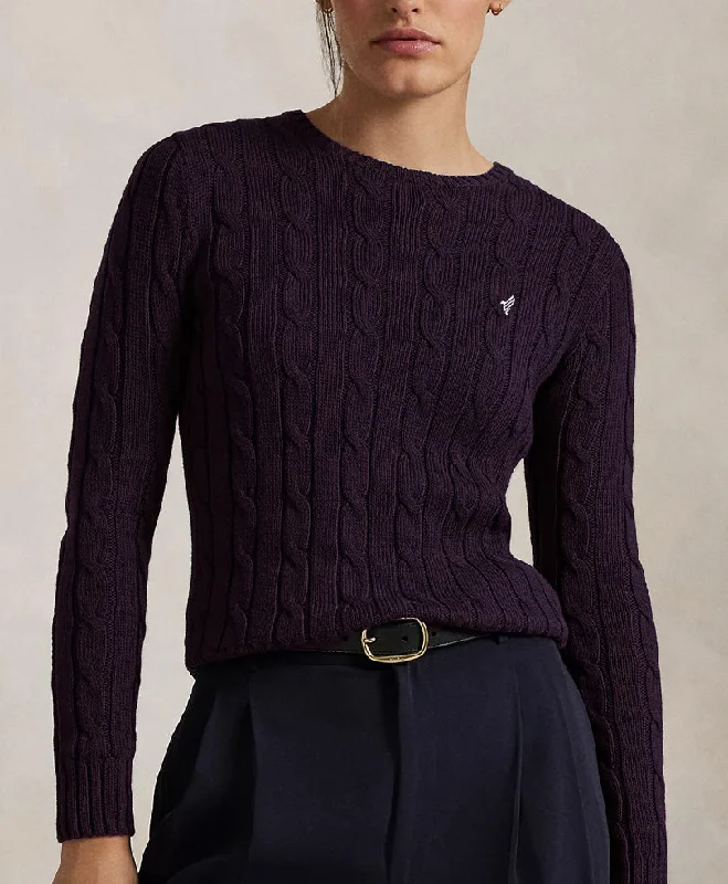 Dk Purple Cable Knit Sweater (Women) Faux Fur Fabric Real Fur Fabric Shearling Fabric